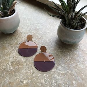 Light brown and purple semi circle earrings